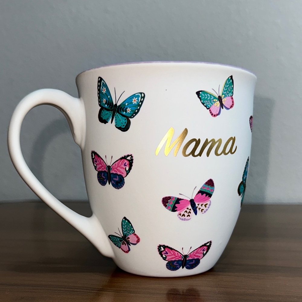 Mama Ceramic Mug with Pink & Teal Butterfly Accents
